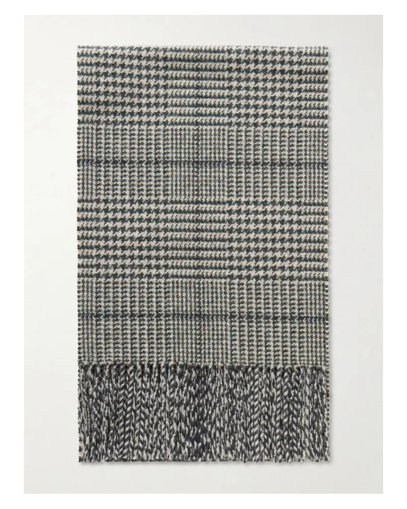 Johnstons of Elgin Glen Fringed Houndstooth Wool Scarf - Gray Gray