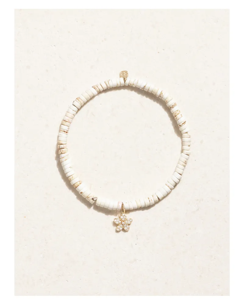 Sydney Evan Small Plumeria 14-karat Gold, Turquoise And Diamond Bracelet - White White