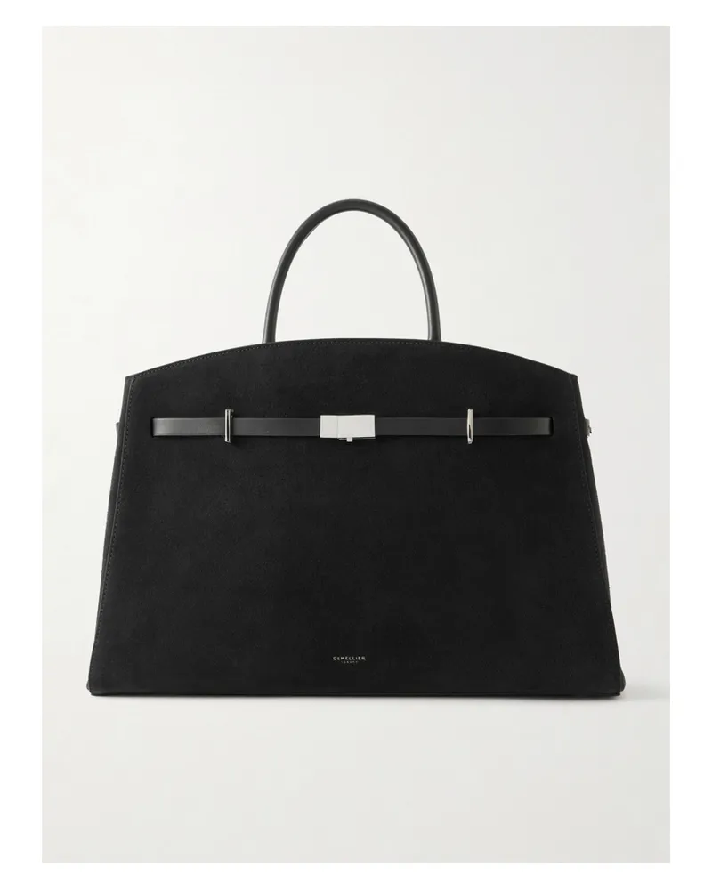 DeMELLIER The Hudson Leather-trimmed Suede Tote - Black Black