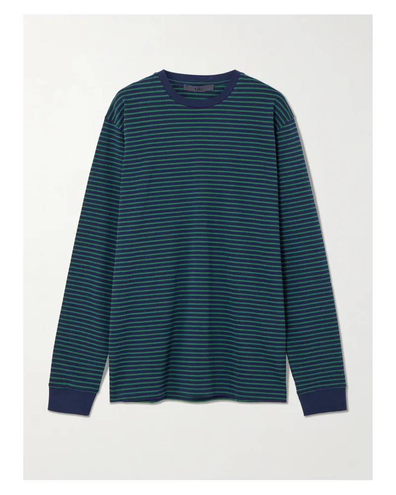 tibi Striped Cotton-jersey T-shirt - Green Green