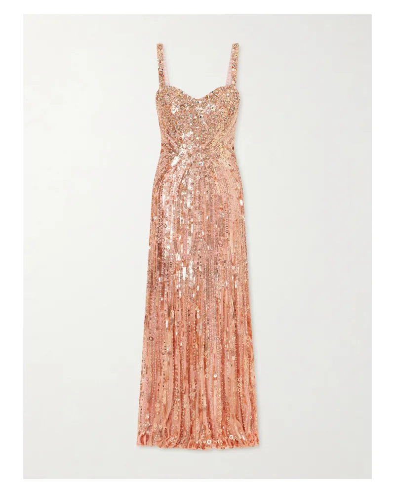 Jenny Packham Da Vinci Crystal-embellished Sequined Tulle Gown - Orange Orange
