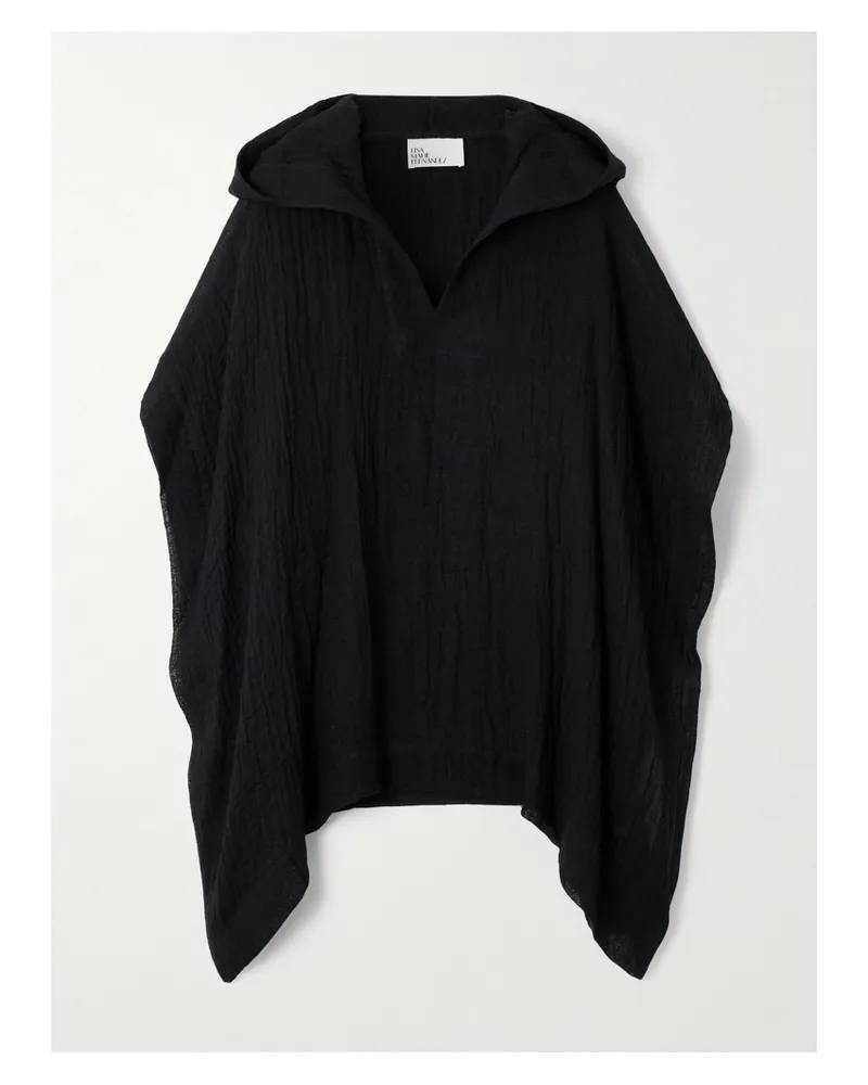 Lisa Marie Fernandez Poncho Aus Gaze Aus Einer Leinenmischung In Knitteroptik Mit Kapuze - Schwarz Schwarz