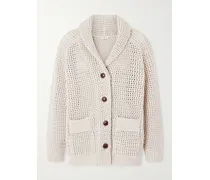 Open-knit Cotton-blend Cardigan - Neutrals
