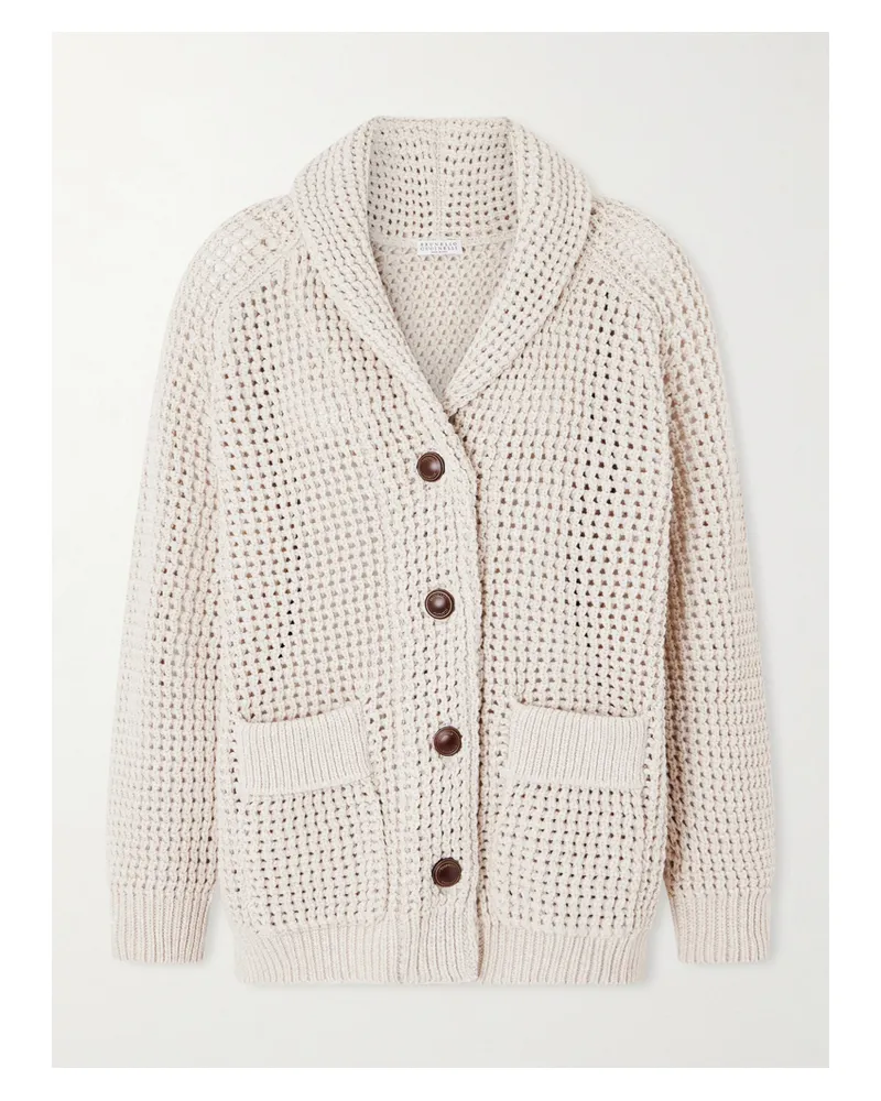 Brunello Cucinelli Open-knit Cotton-blend Cardigan - Neutrals Neutrals