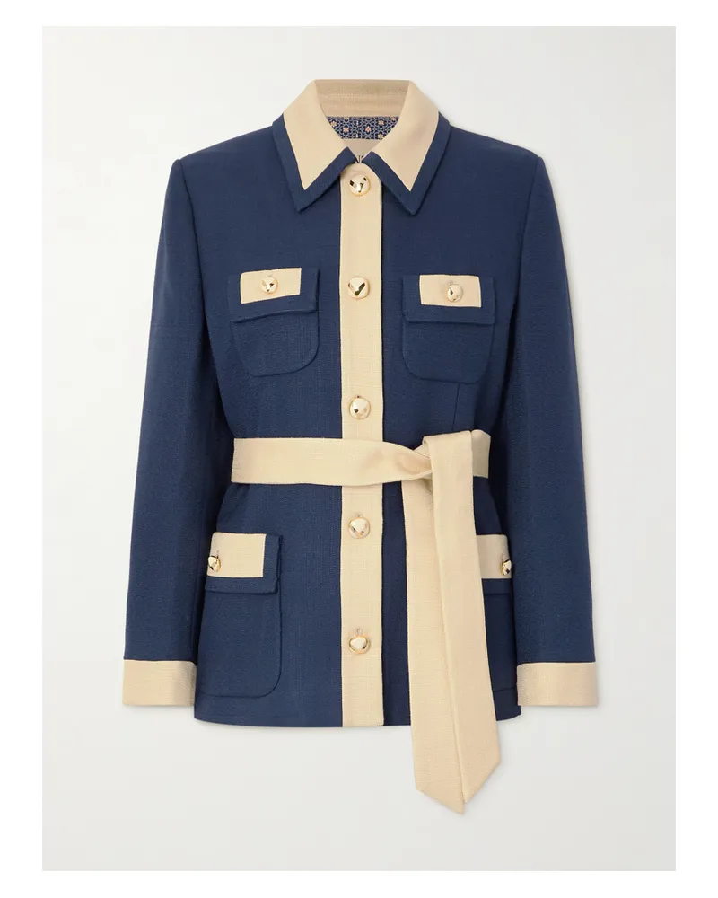 Valentino Garavani Jacke Aus Zweifarbigem Canvas Mit Bindegürtel - Blau Blau