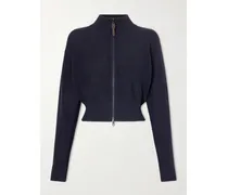 Embellished Cotton-blend Zip-up Cardigan - Blue