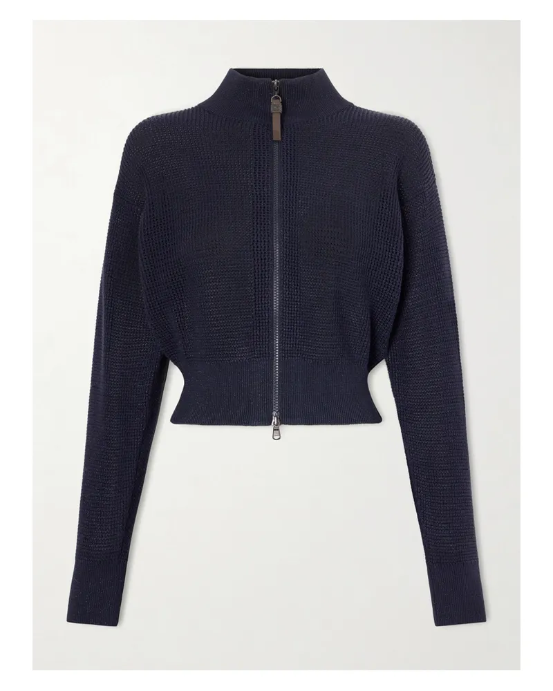 Brunello Cucinelli Embellished Cotton-blend Zip-up Cardigan - Blue Blue