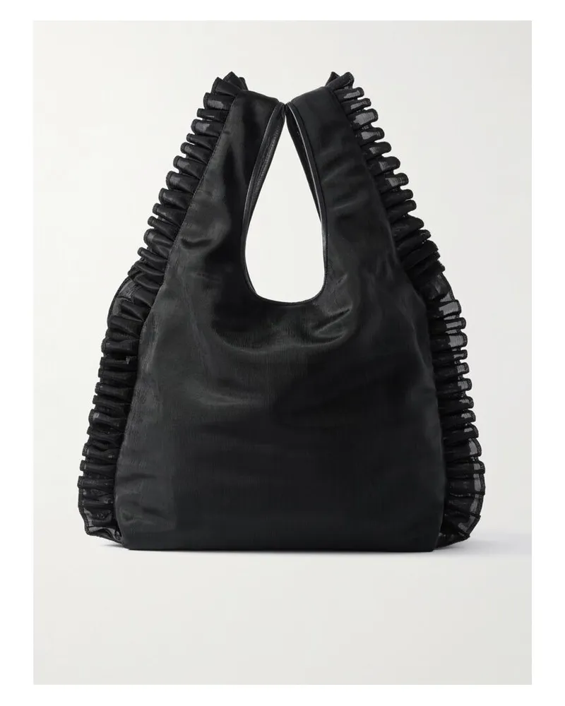 Dries van Noten Tote Aus Mesh Mit Lederbesätzen Und Rüschen - Schwarz Schwarz