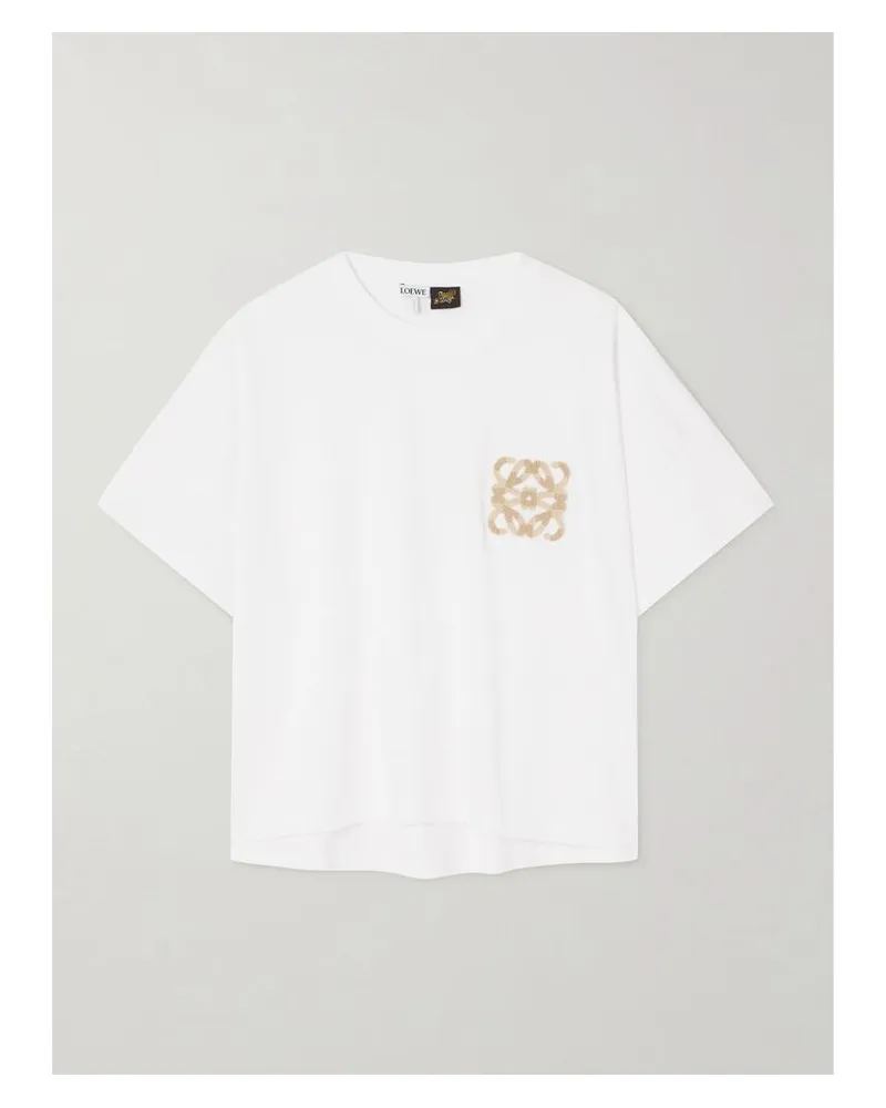 Loewe Paula's Ibiza T-shirt Aus Baumwoll-jersey Mit Applikation Aus Bouclé - Weiß Weiß
