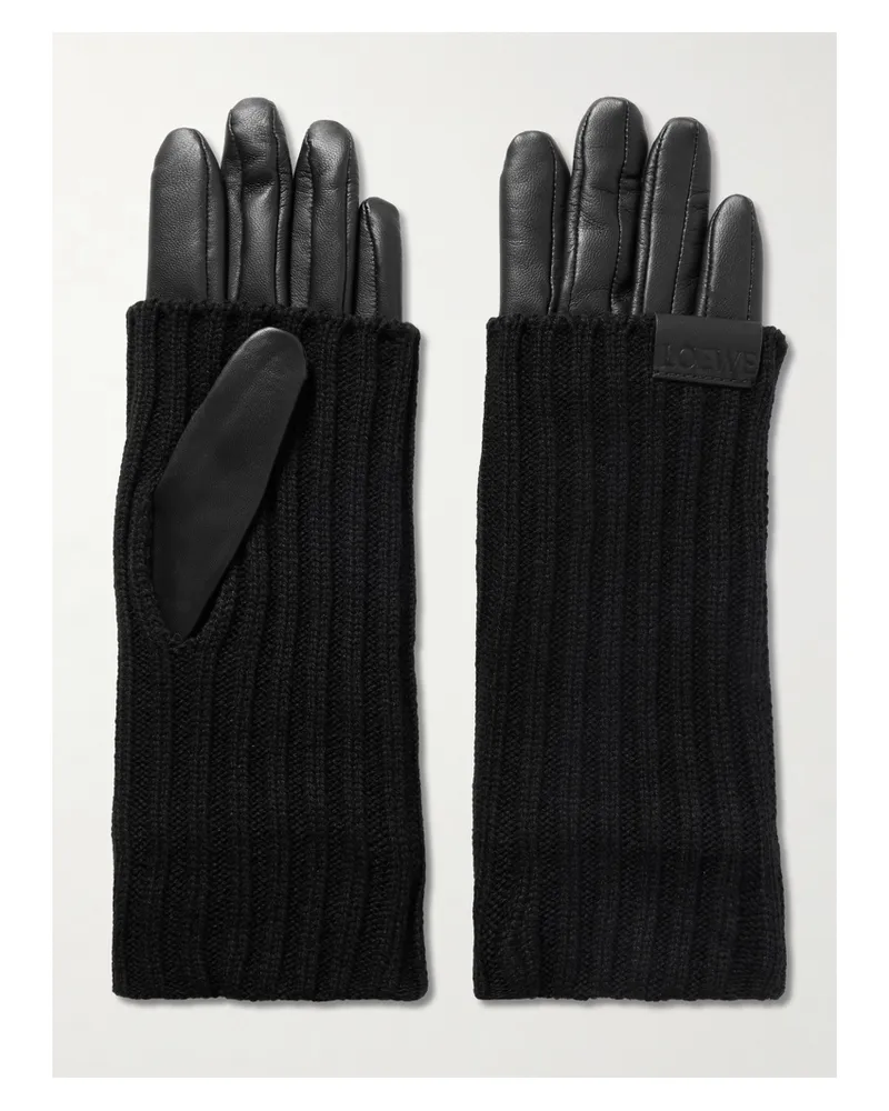 Loewe Handschuhe Aus Leder Und Geripptem Kaschmir - Schwarz Schwarz