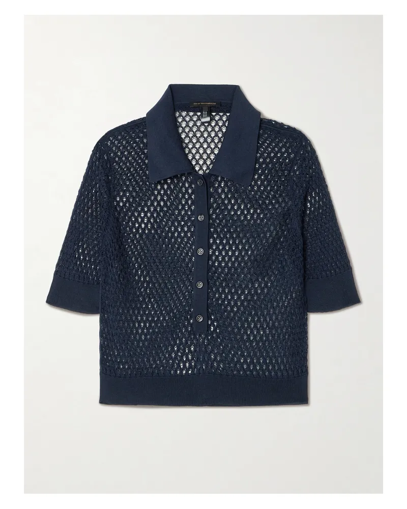 Kiki De Montparnasse Crocheted Silk Polo Shirt - Blue Blue