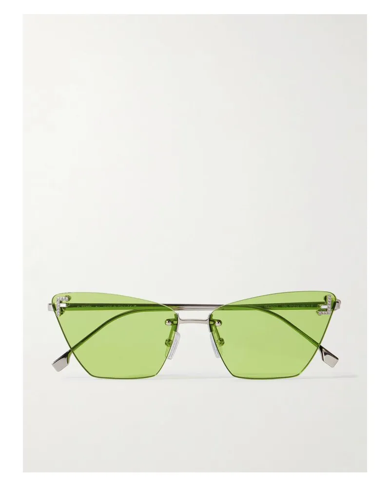Fendi Rahmenlose, Silberfarbene Sonnenbrille Mit Cat-eye-gläsern Und Kristallen - Grün Grün