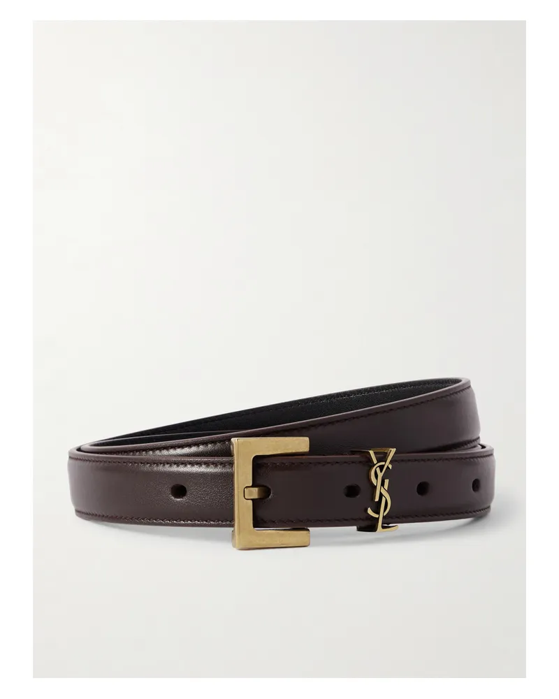 Saint Laurent Cassandre Leather Belt - Burgundy Burgundy
