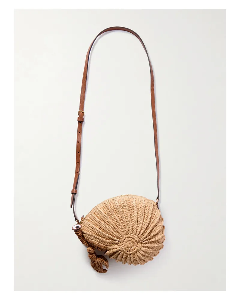 Anya Hindmarch Hermit Crab Leather-trimmed Raffia Shoulder Bag - Neutrals Neutrals