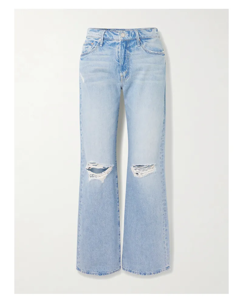 Mother Maven Sneak Distressed High-rise Straight-leg Jeans - Blue Blue