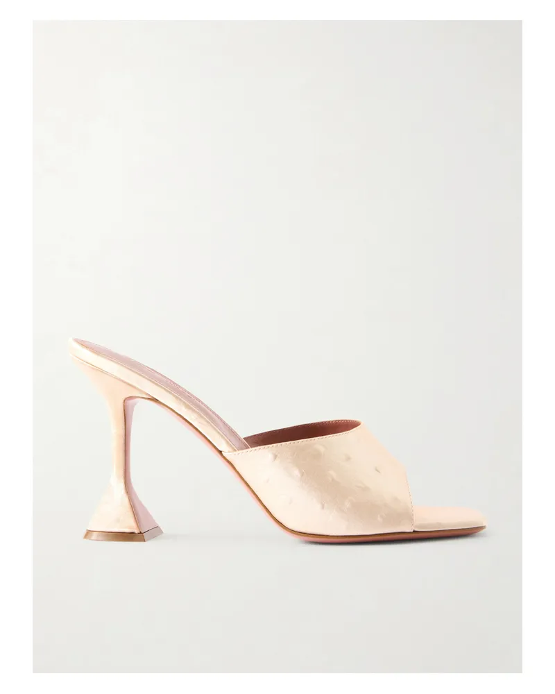 Amina Muaddi Lupita Ostrich-effect Satin Mules - Neutrals Neutrals