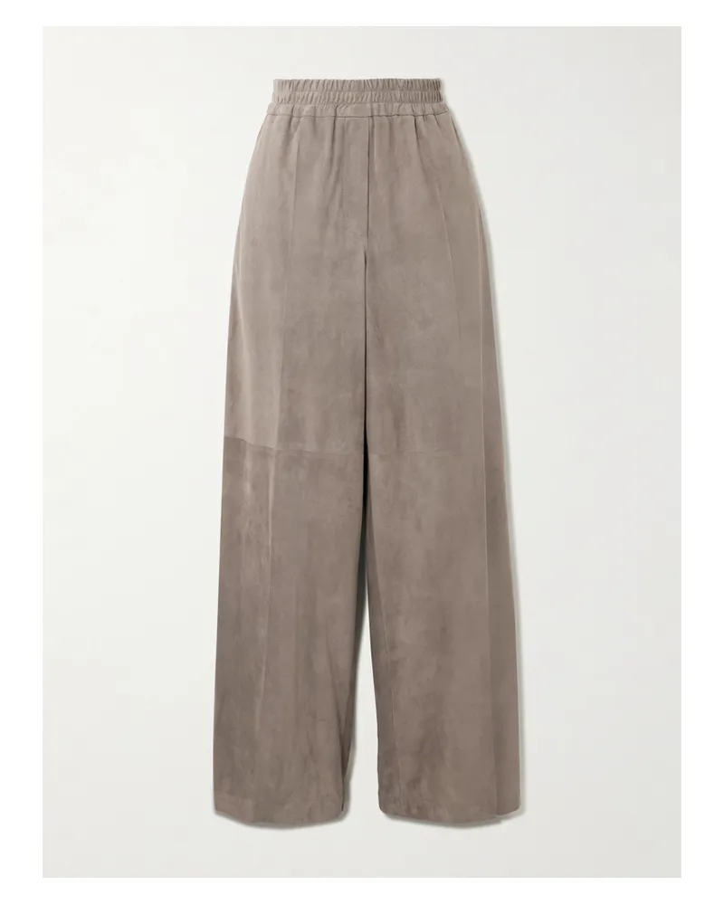 Brunello Cucinelli Suede Wide-leg Pants - Brown Brown