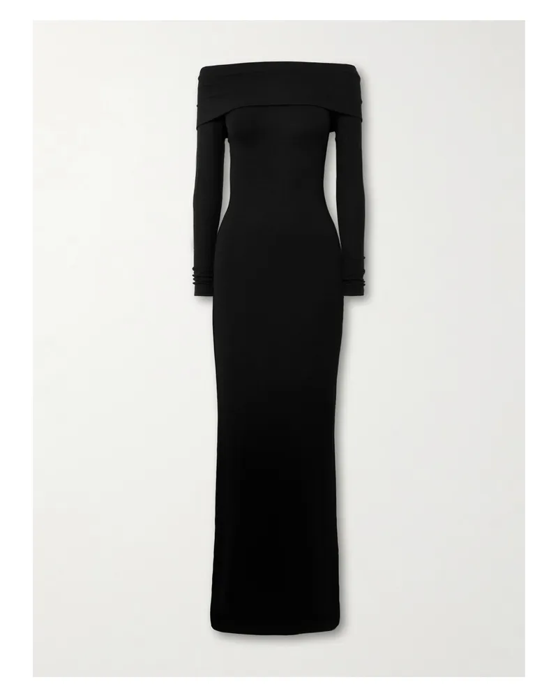 ÉTERNE Schulterfreies Maxikleid Aus Geripptem Stretch-jersey - Schwarz Schwarz