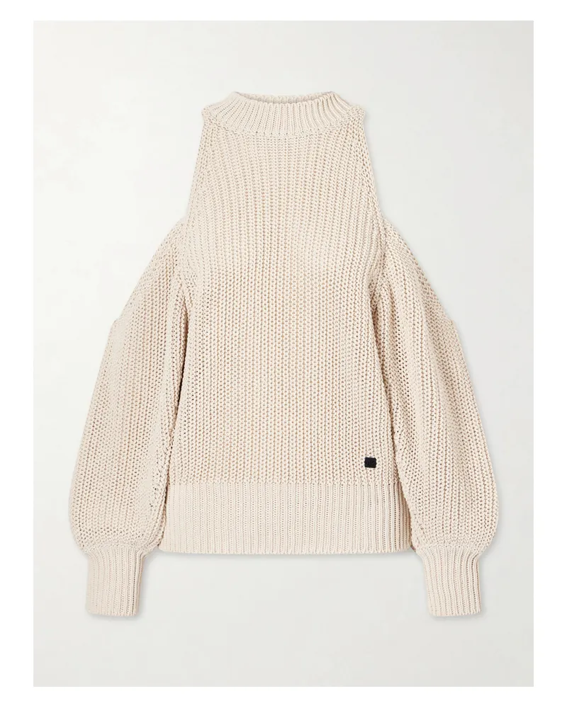 Balmain Cut-out Knitted Cotton Sweater - Neutrals Neutrals