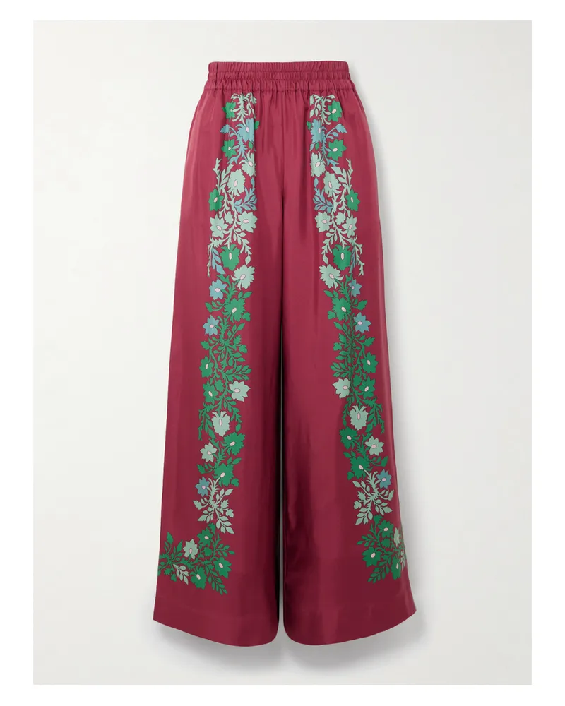 La DoubleJ Palazzo Printed Silk Wide-leg Pants - Burgundy Burgundy