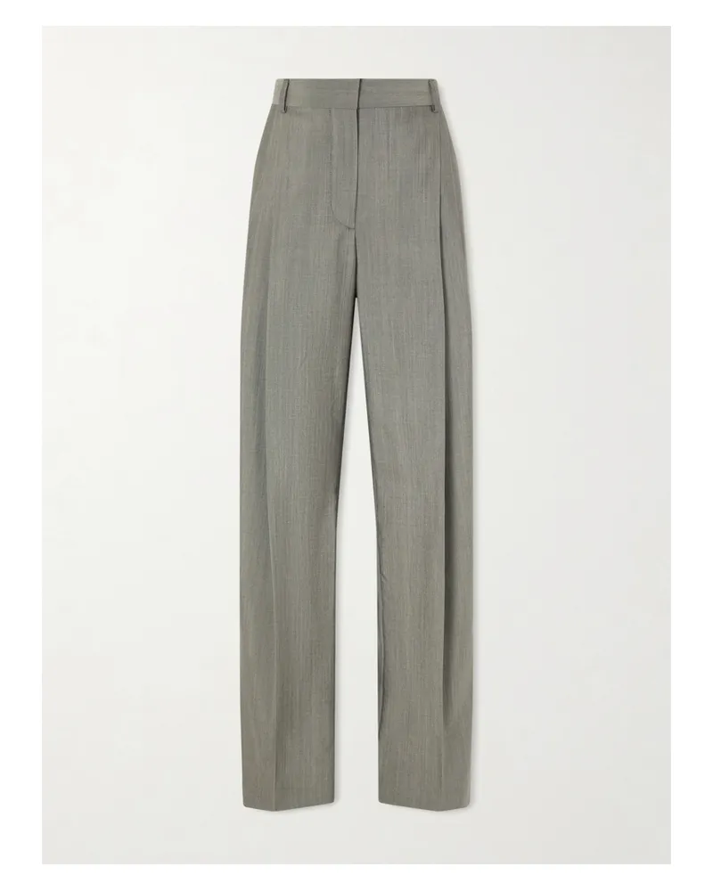 Stella McCartney Pleated Wool-blend Straight-leg Pants - Gray Gray