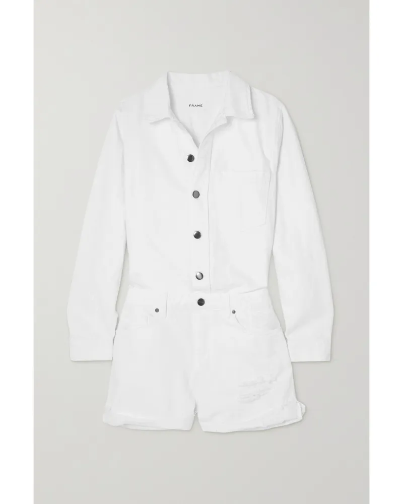 Frame Denim Playsuit Aus Denim In Distressed-optik - Weiß Weiß