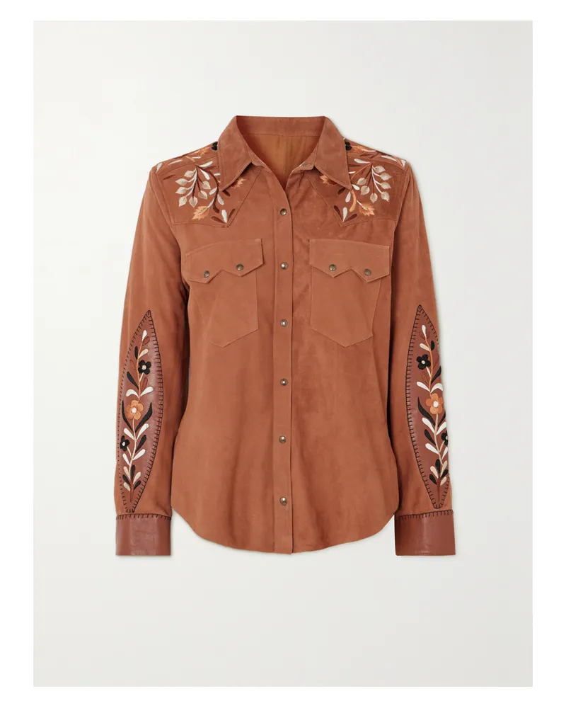 Fortela Blondie Hemd Aus Veloursleder Mit Lederbesätzen Und Stickereien - Braun Braun