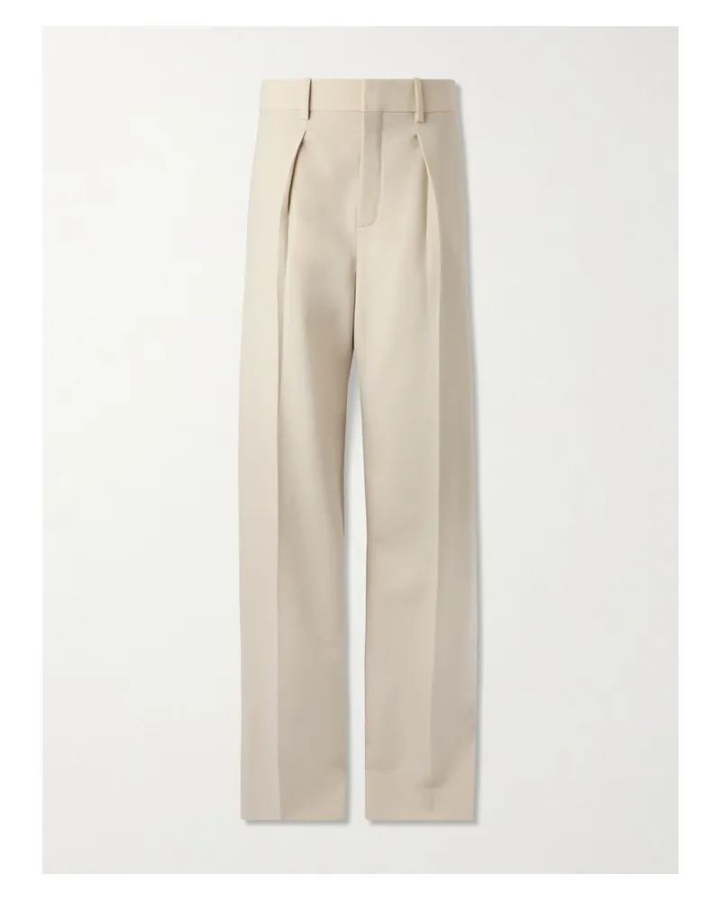 Saint Laurent Hose Mit Geradem Bein Aus Wolle Mit Falten - Neutral Neutral