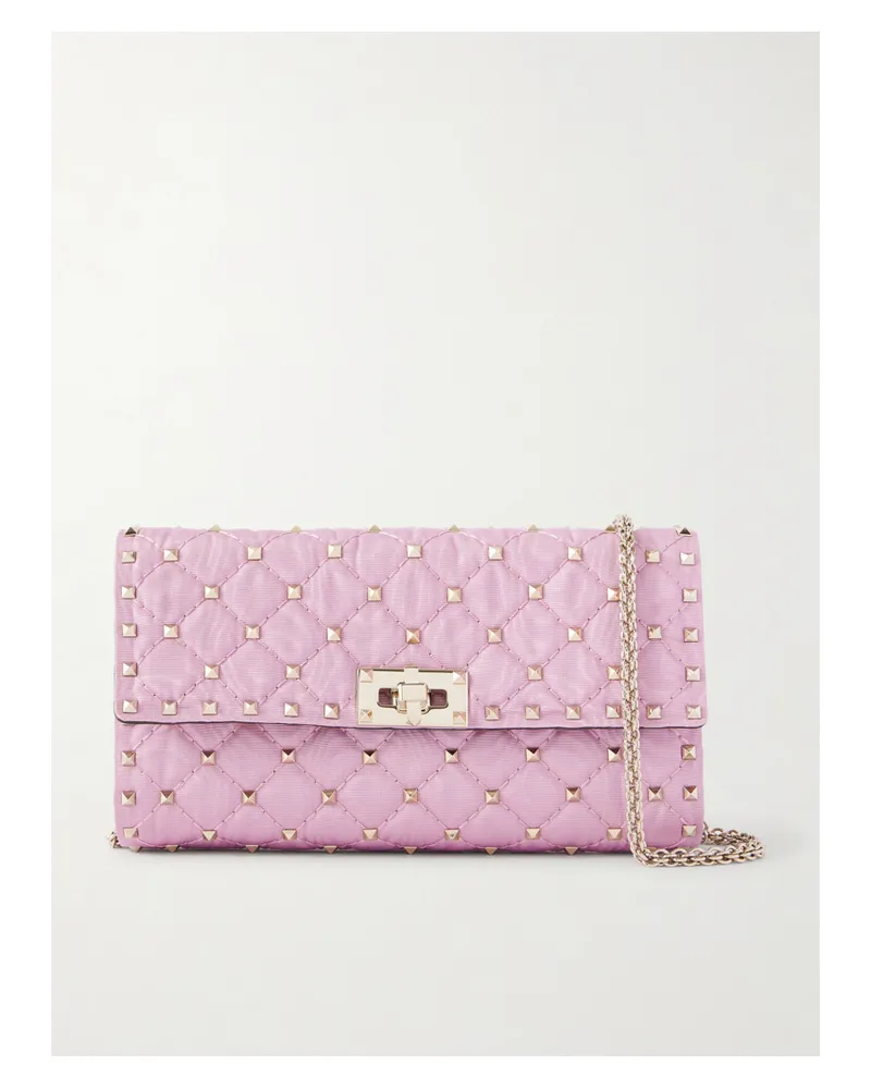 Valentino Garavani Rockstud Embellished Satin Shoulder Bag - Pink Pink