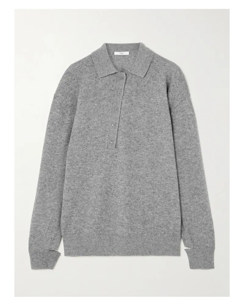 tibi Oversized-pullover Aus Einer Gerippten Woll-kaschmirmischung Mit Polokragen - Grau Grau