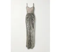 Only You Draped Embellished Tulle Gown - Silver