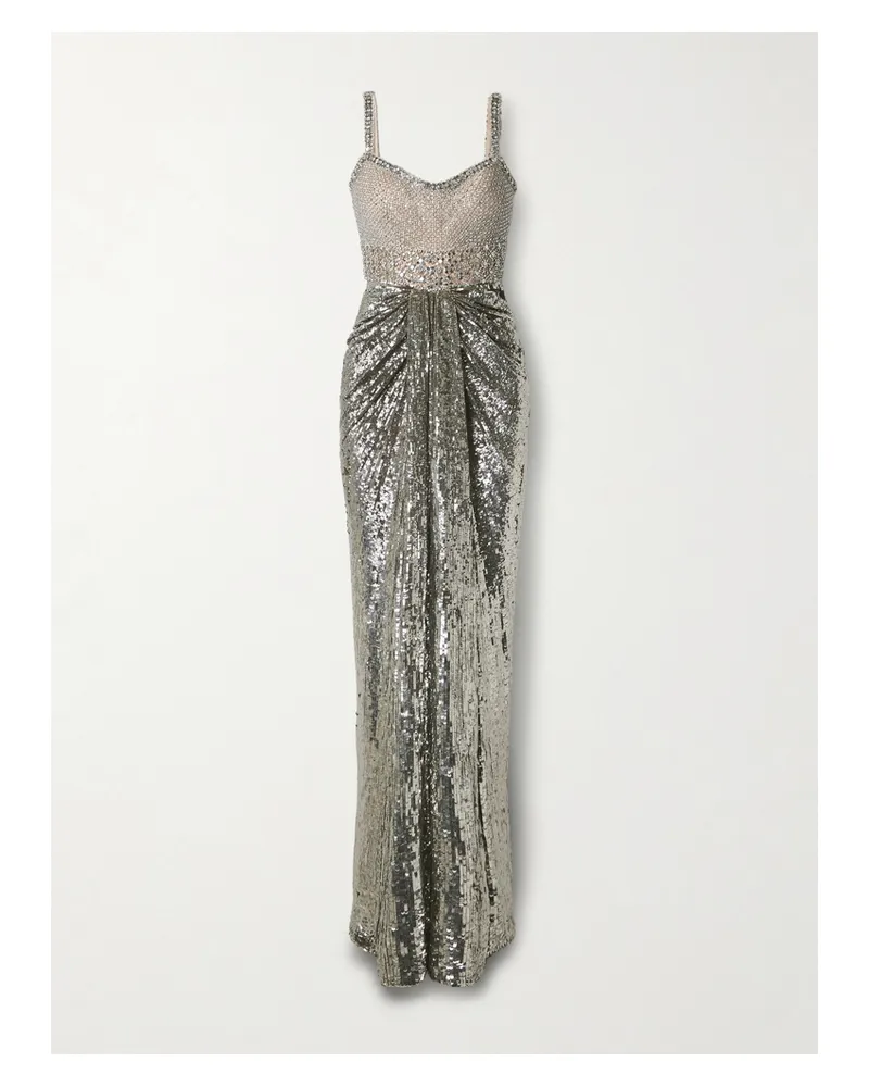 Jenny Packham Only You Draped Embellished Tulle Gown - Silver Silver