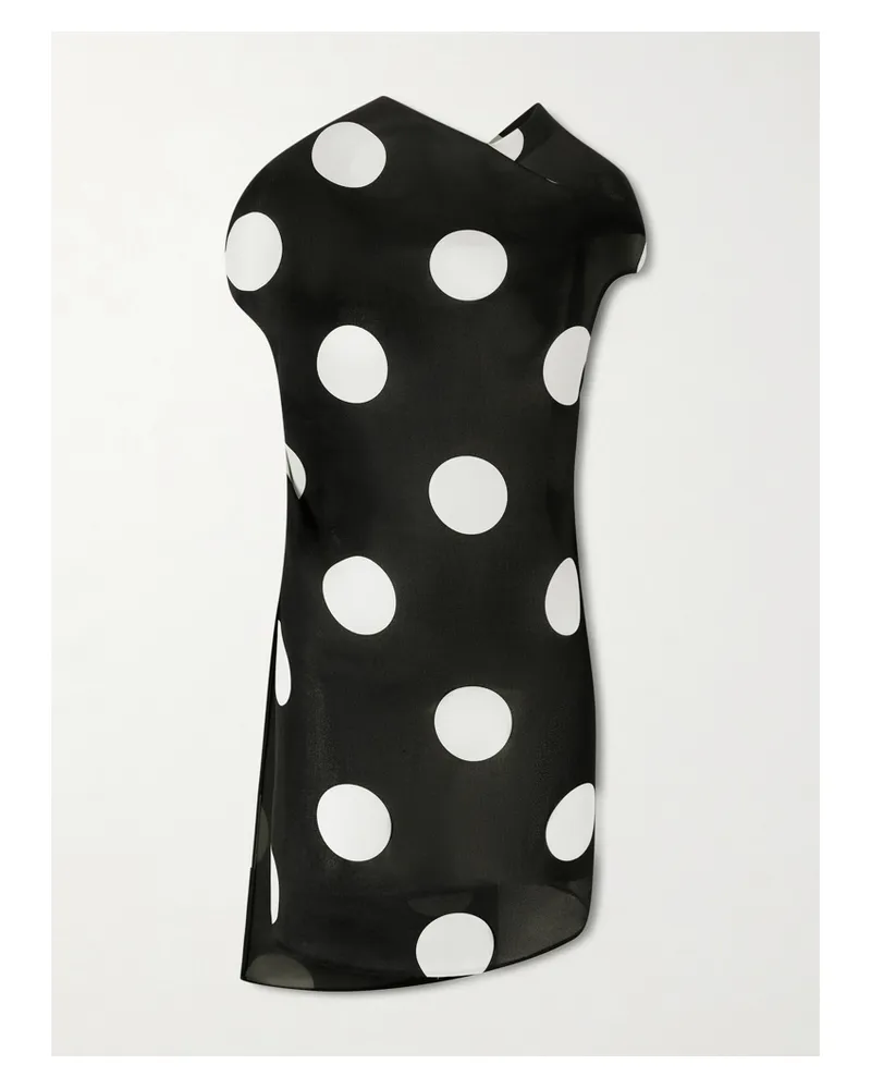 KHAITE Tatia Draped Polka-dot Silk Mini Dress - Black Black