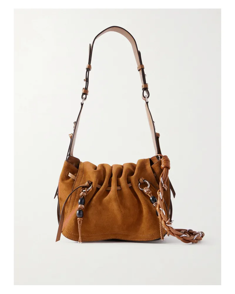 Isabel Marant Bolton Tasseled Leather-trimmed Suede Shoulder Bag - Brown Brown