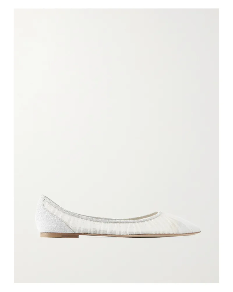 Jimmy Choo Love Ballerinas Aus Glitter-tüll Und Canvas - Elfenbein Elfenbein
