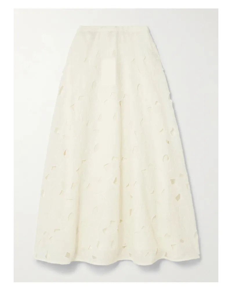 Ulla Johnson Caro Midirock Aus Besticktem Baumwoll-voile - Wollweiß Wollweiß