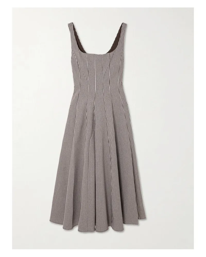 STAUD Wells Midikleid Aus Popeline Mit Gingham-karo Und Falten - Braun Braun