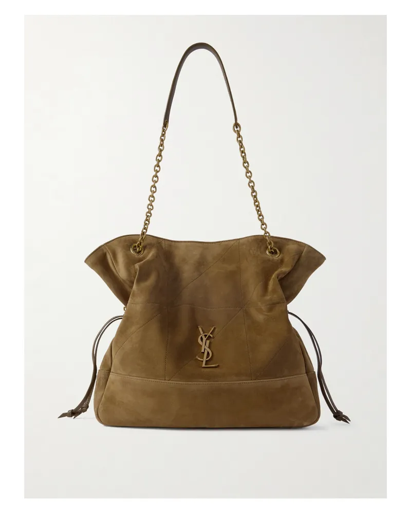 Saint Laurent Jamie Shopping Appliquéd Quilted Suede Shoulder Bag - Green Green