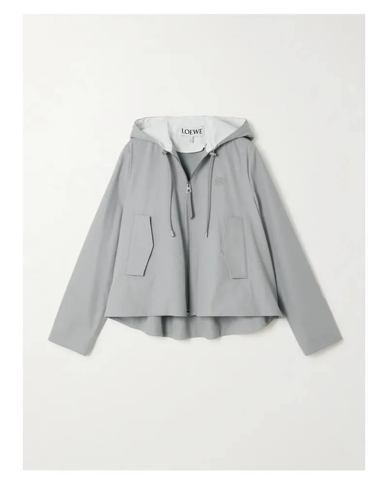 Loewe Verkürzte Kapuzenjacke Aus Baumwoll-twill Mit Stickerei - Grau Grau