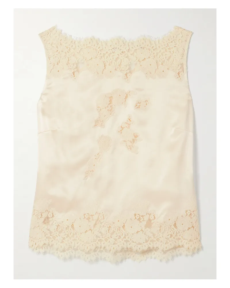 DÔEN Viviane Lace-trimmed Silk-satin Top - Cream Cream