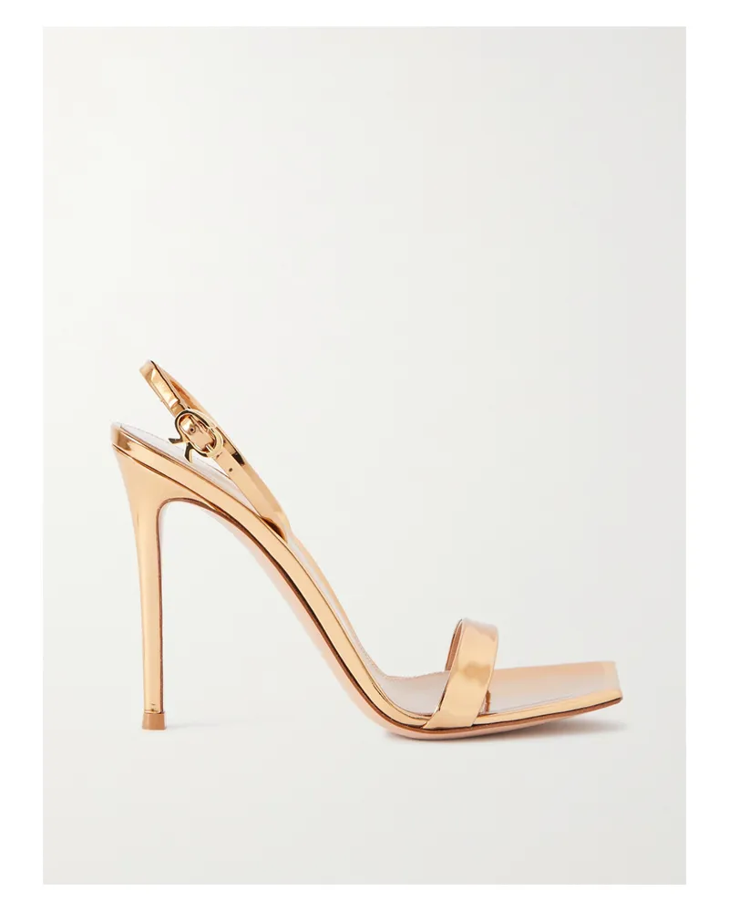 Gianvito Rossi Ribbon 105 Slingback-sandalen Aus Metallic-lackleder - Gold Gold