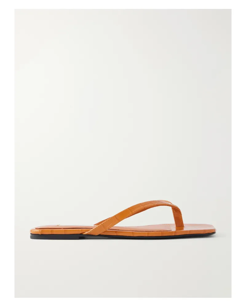 Totême Croc-effect Leather Flip Flops - Orange Orange