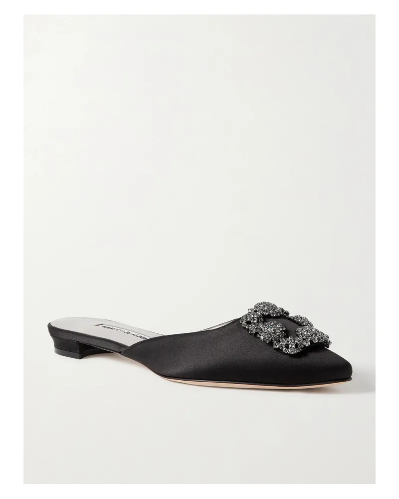 Manolo Blahnik Hangisi Crystal-embellished Satin Slippers - Black Black