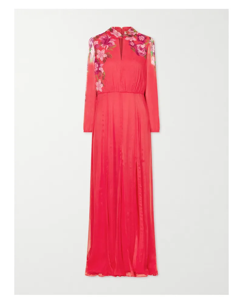 Saloni Floral-print Silk-crepon Midi Dress - Pink Pink