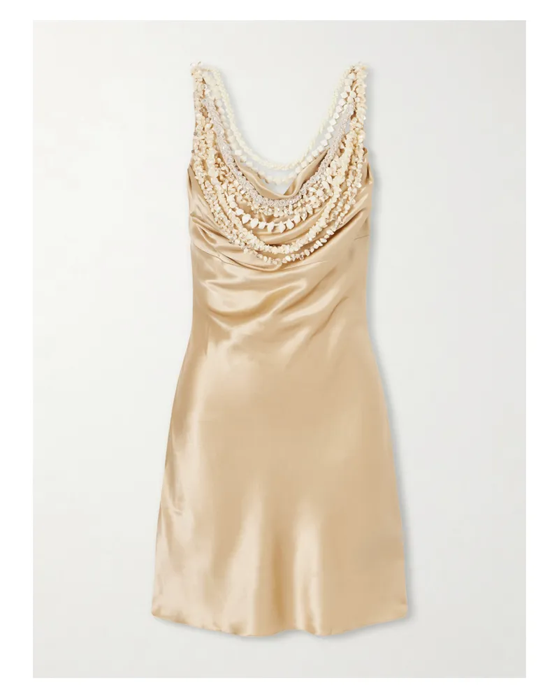 Balmain Embellished Draped Silk-satin Mini Dress - Neutrals Neutrals