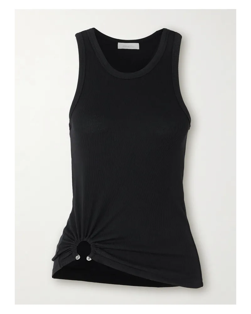 Paco Rabanne Tanktop Aus Geripptem Jersey Aus Stretch-baumwolle Mit Verzierung Und Raffungen - Schwarz Schwarz