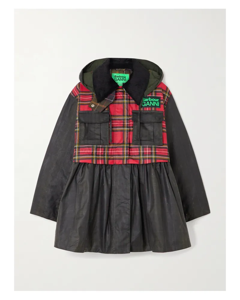 Barbour Ganni Kapuzenjacke Aus Karierter, Gewachster Baumwolle Mit Cordbesatz Und Schößchen - Mehrfarbig Mehrfarbig