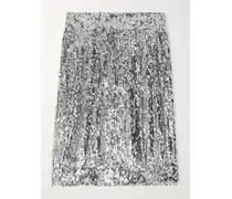 Sequined Mesh Midi Skirt - Silver
