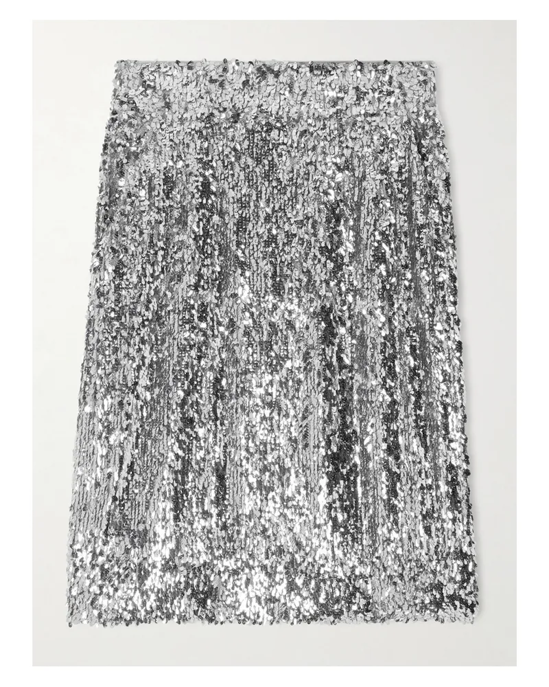 Dolce & Gabbana Sequined Mesh Midi Skirt - Silver Silver