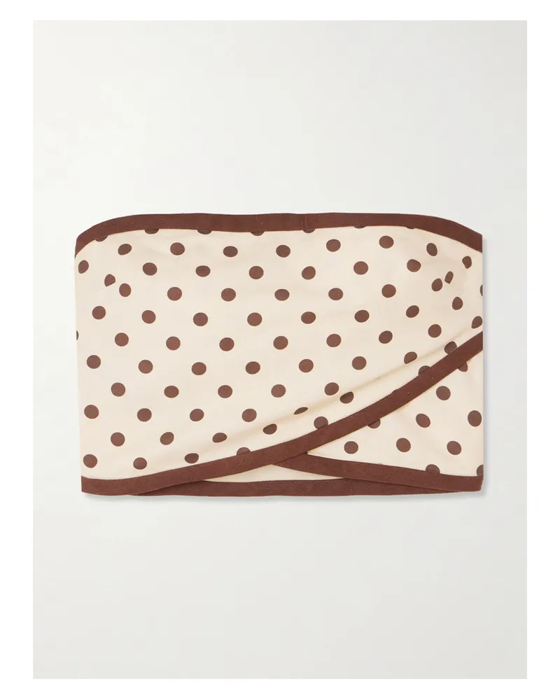 Posse Bowie Cropped Strapless Polka-dot Linen And Cotton-blend Top - Neutrals Neutrals